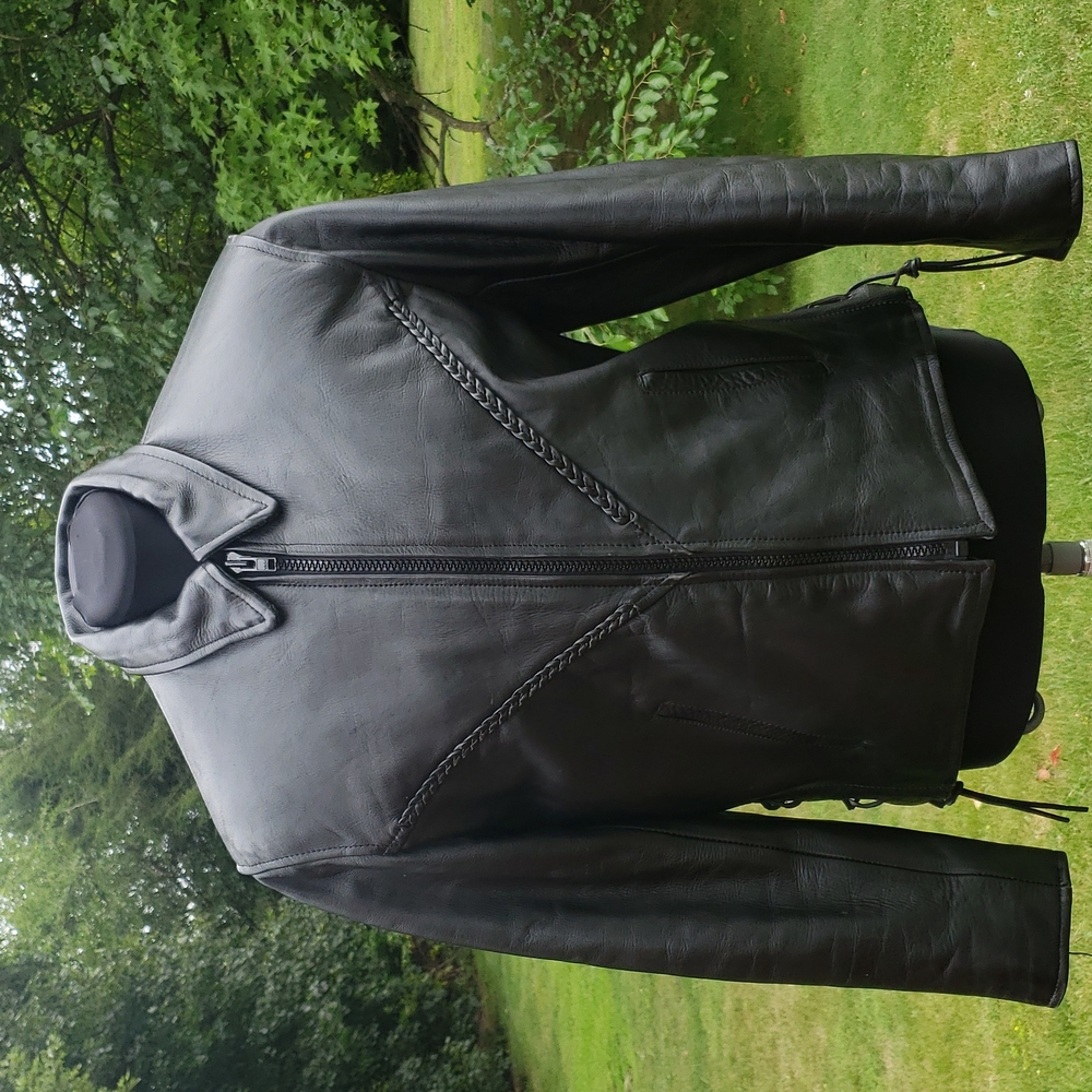 Hot Leathers🔥Genuine Leather Black Moto Jacket with Zip Out Lining Size Medium - Picture 1 of 16
